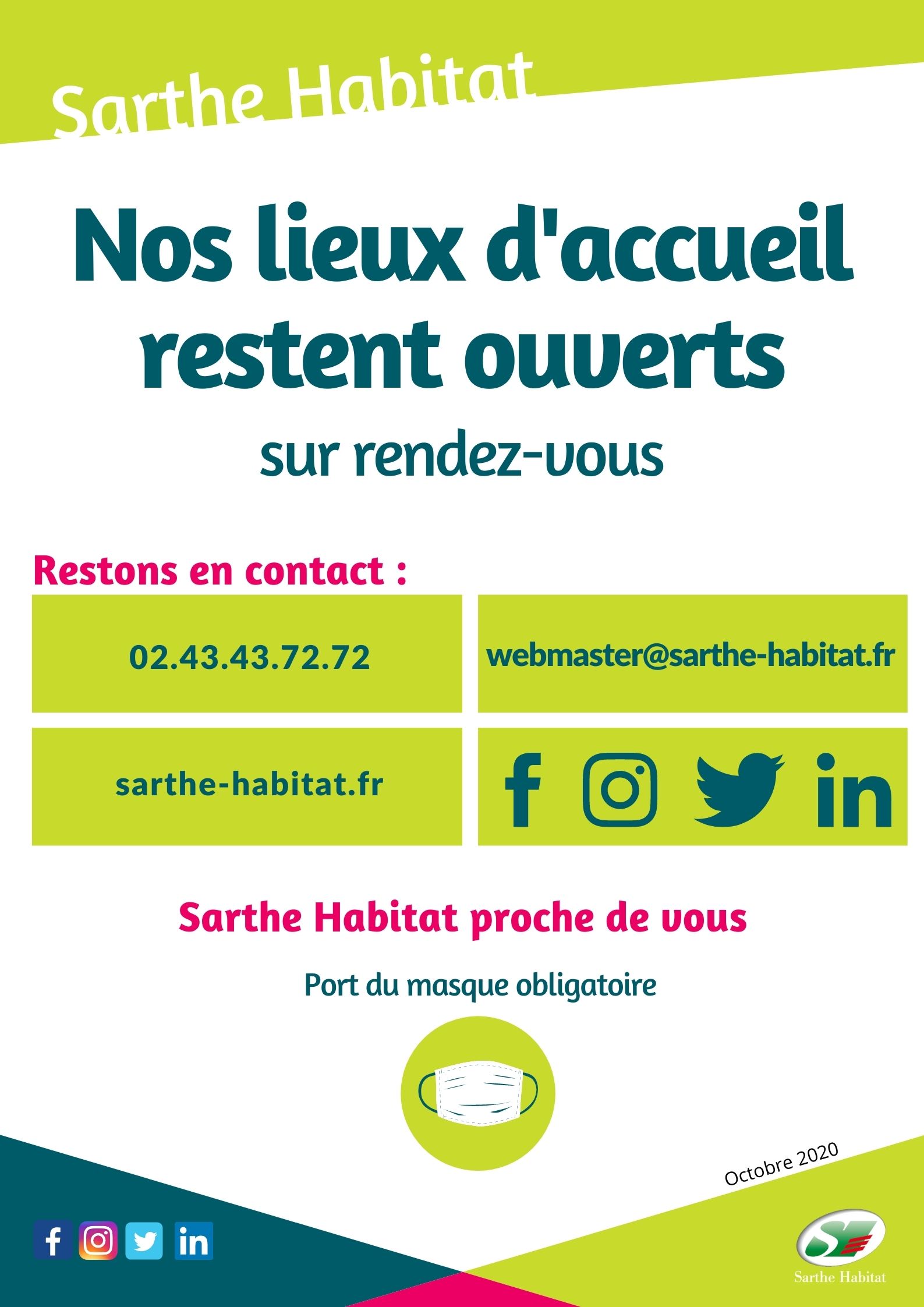 Affiche réouverture des agences sur rdv au 30.10.2020